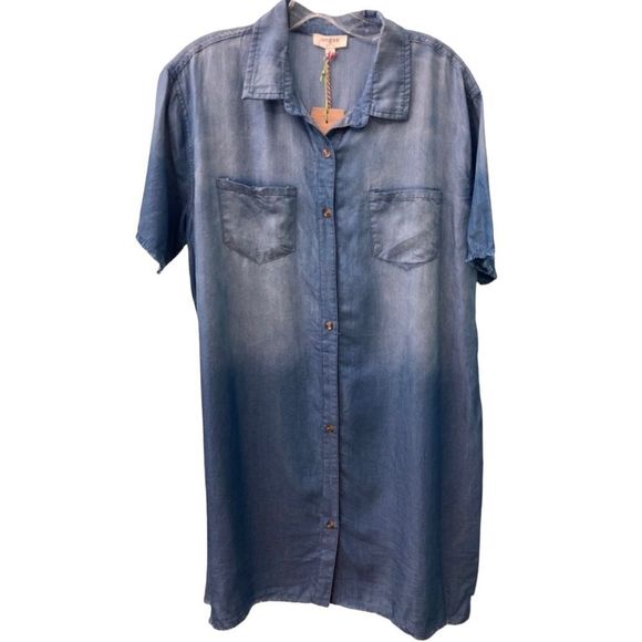 Umgee Dresses & Skirts - UMGEE Button Down Ombré Chambray Dress Size Large
